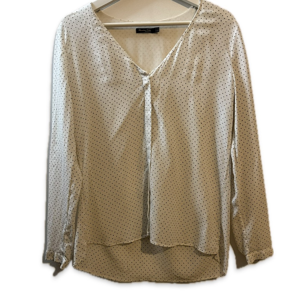 Massimo Dutti White Polka Dot Silk Women's Top